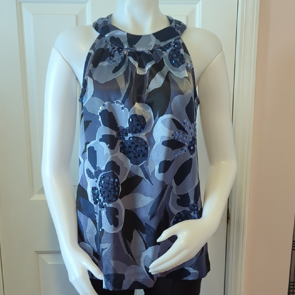 Apt 9 Floral Gray Blue Sequined Tank Size M